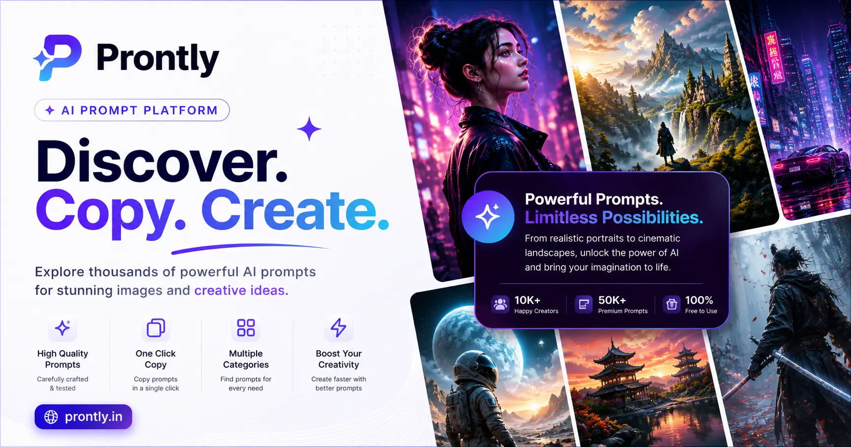Prontly Shop Prontly | 100% Free AI Image Prompts for Midjourney, Gemini & Flux