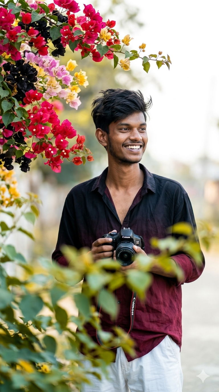 Viral Instagram Boy Photo Idea with DSLR & Flowers nano banana prompt